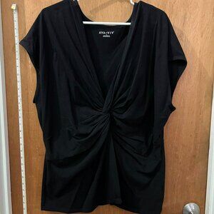 🐻Size 2X - Ava-Viv - Black Short Sleeve Knit Pullover w/Twisted Front